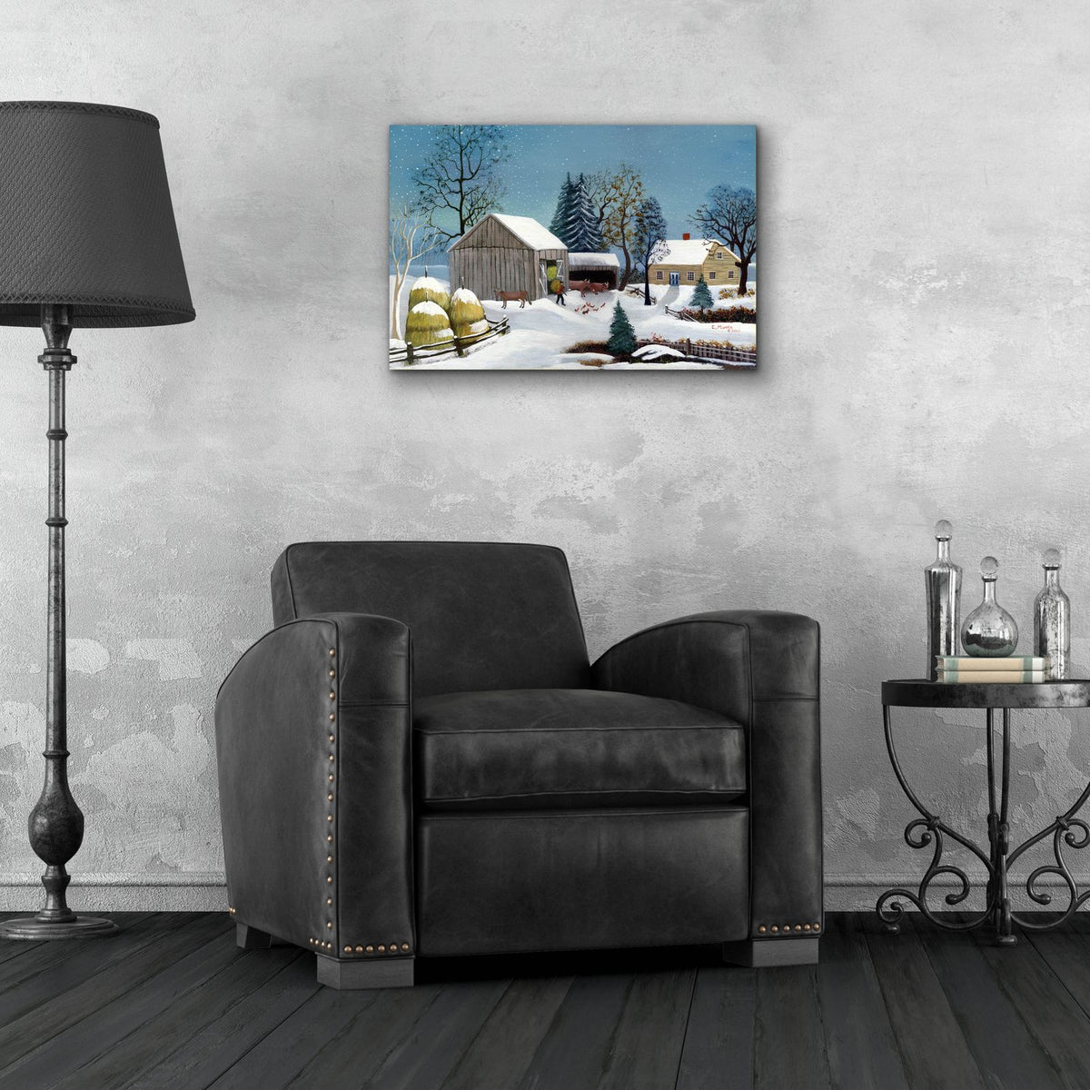 Winter In The Barnyard by C Munro - 24x16 acrylic wall art in a room