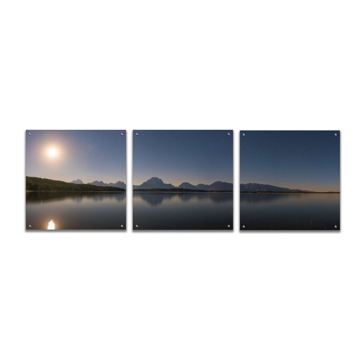 Epic Art 'Jackson Lake Moon' by Darren White, Acrylic Glass Wall Art, 3 Piece Set