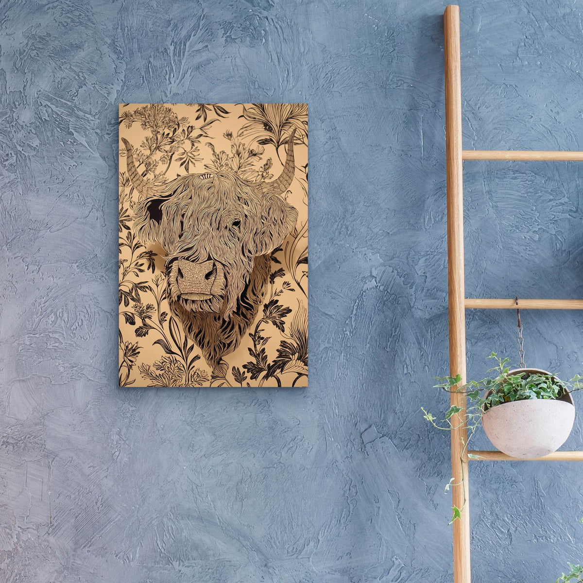 Highland Cow Botanical by Ann Klee - 16x24 acrylic wall art in a room