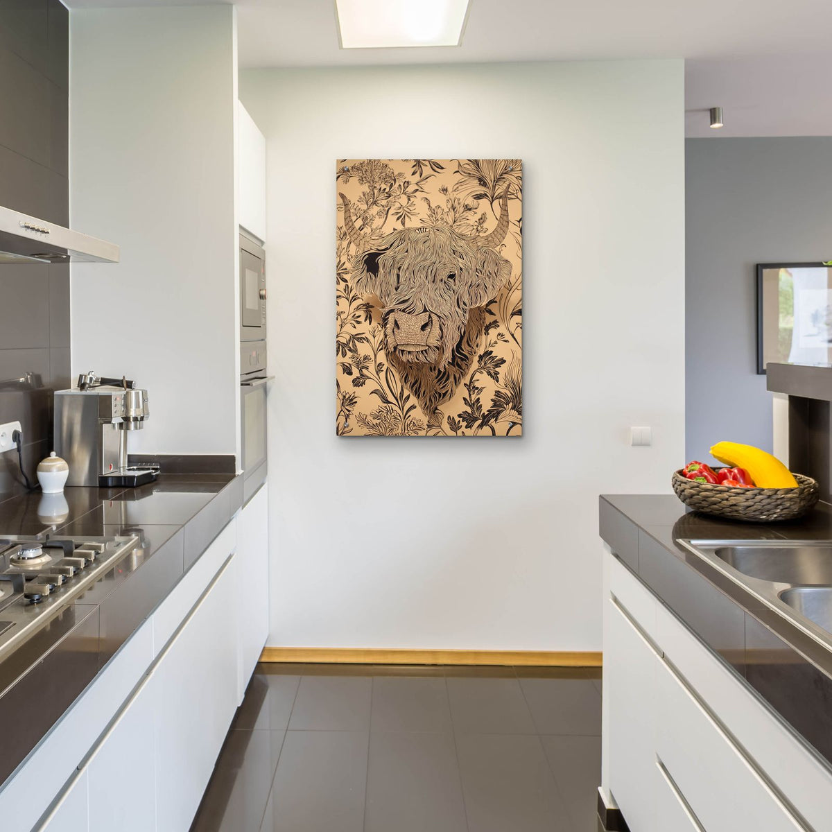 Highland Cow Botanical by Ann Klee - 24x36 acrylic wall art in a room