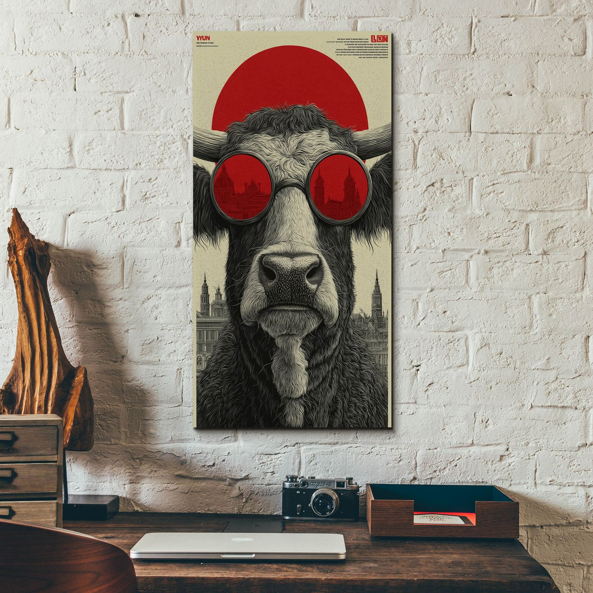 Cow Googles by Ann Klee - 12x24 acrylic wall art in a room