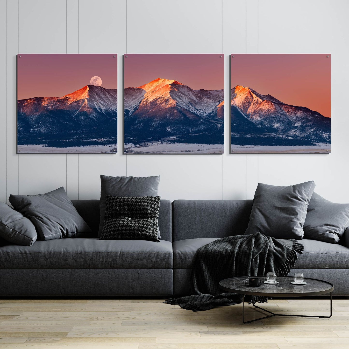 Epic Art 'Mount Princeton Moonset' by Darren White, Acrylic Glass Wall Art, 3 Piece Set,108x36