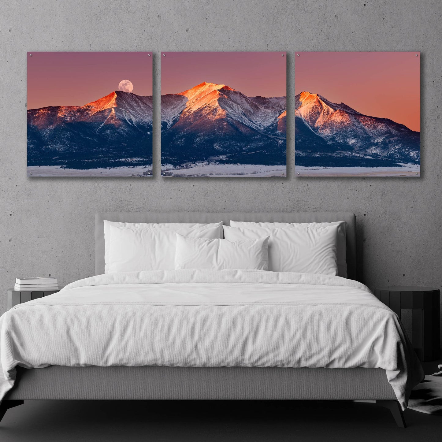 Epic Art 'Mount Princeton Moonset' by Darren White, Acrylic Glass Wall Art, 3 Piece Set,108x36