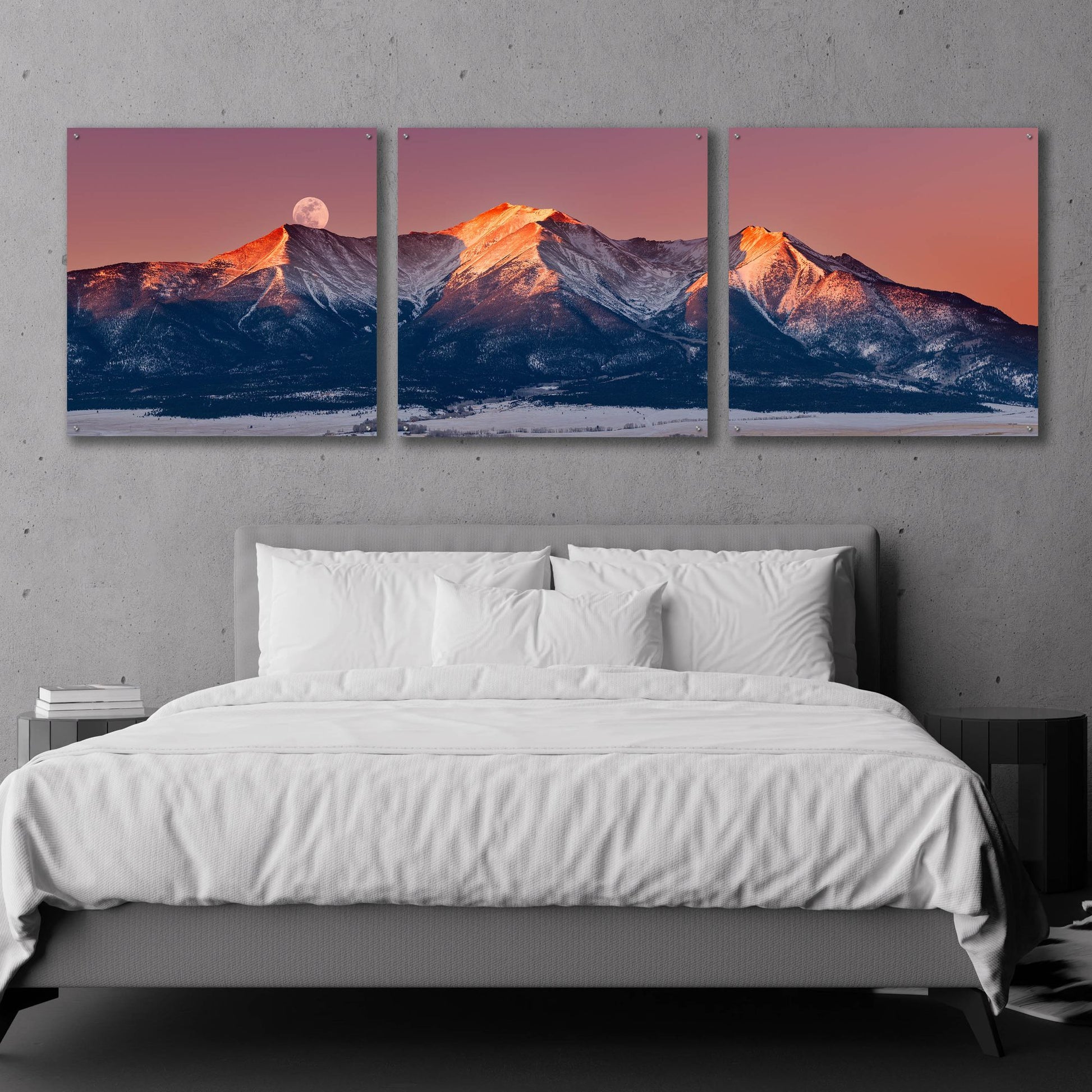 Epic Art 'Mount Princeton Moonset' by Darren White, Acrylic Glass Wall Art, 3 Piece Set,108x36