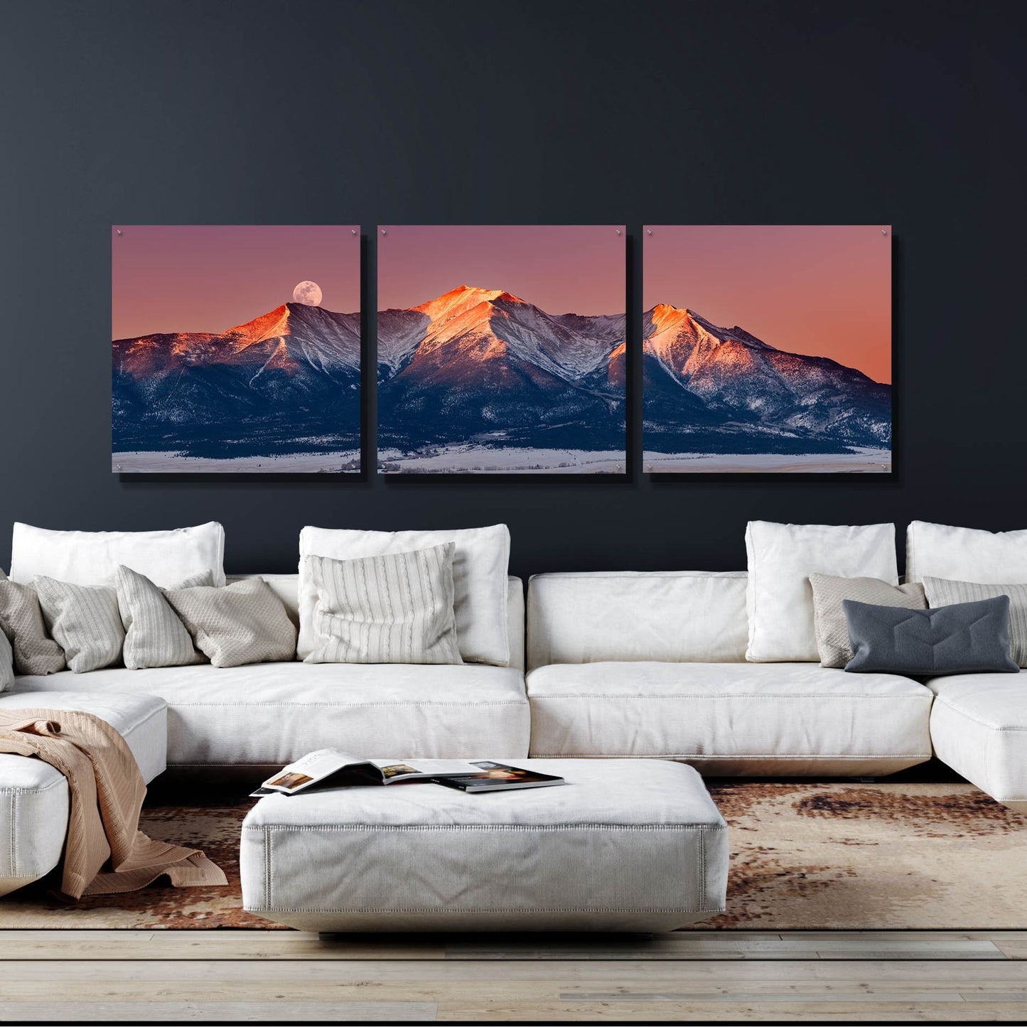 Epic Art 'Mount Princeton Moonset' by Darren White, Acrylic Glass Wall Art, 3 Piece Set,108x36