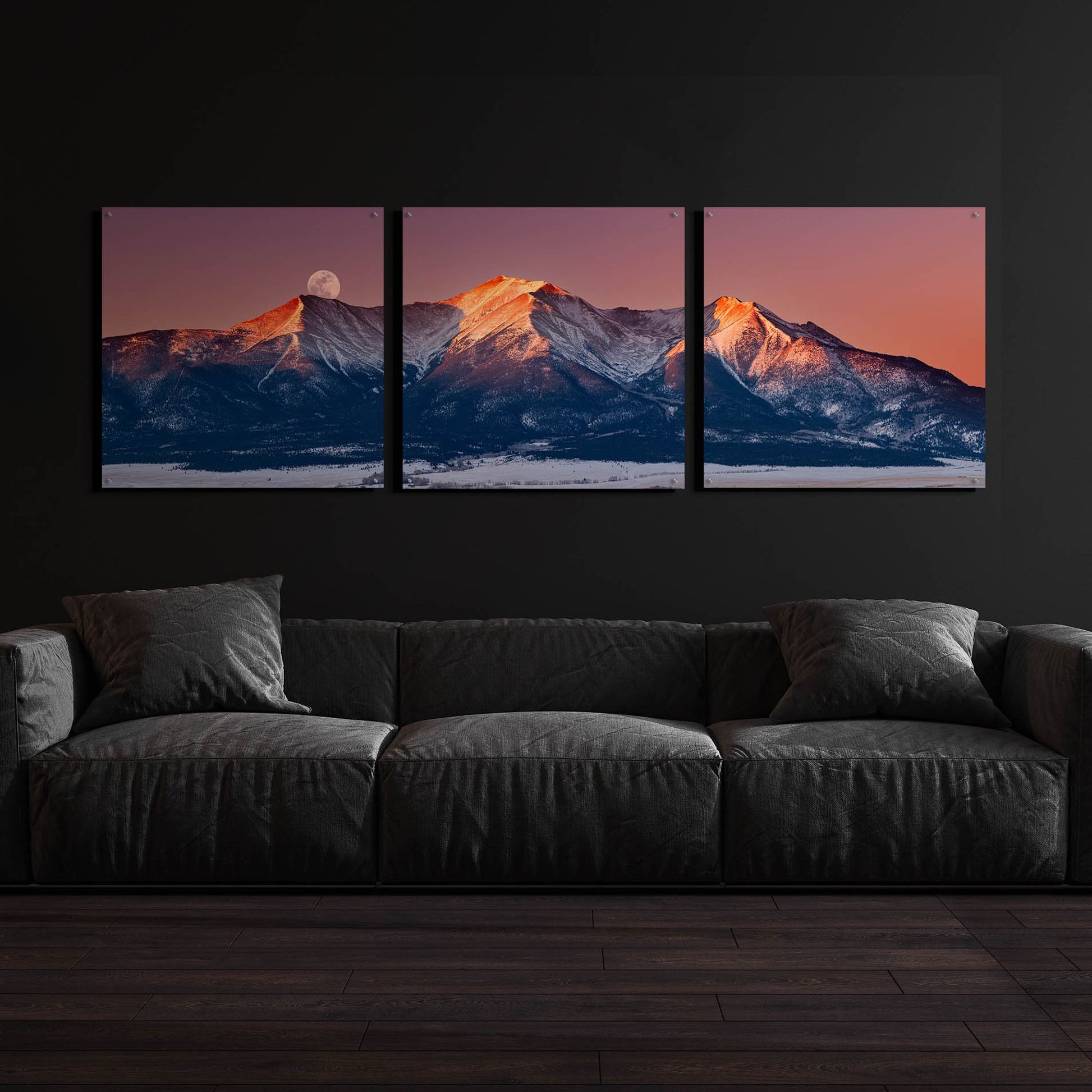 Epic Art 'Mount Princeton Moonset' by Darren White, Acrylic Glass Wall Art, 3 Piece Set,108x36