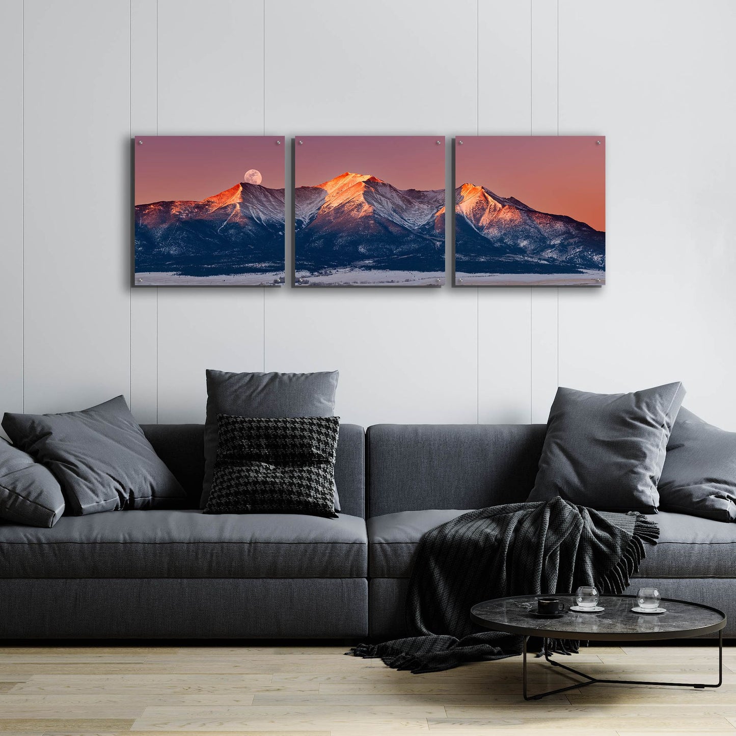 Epic Art 'Mount Princeton Moonset' by Darren White, Acrylic Glass Wall Art, 3 Piece Set,72x24