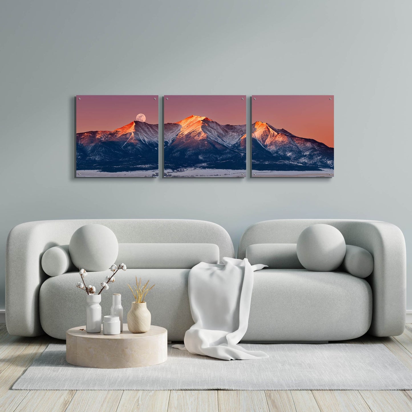 Epic Art 'Mount Princeton Moonset' by Darren White, Acrylic Glass Wall Art, 3 Piece Set,72x24