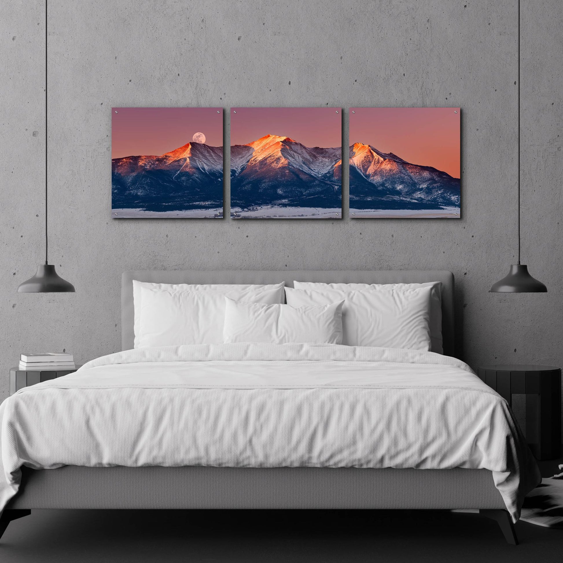 Epic Art 'Mount Princeton Moonset' by Darren White, Acrylic Glass Wall Art, 3 Piece Set,72x24