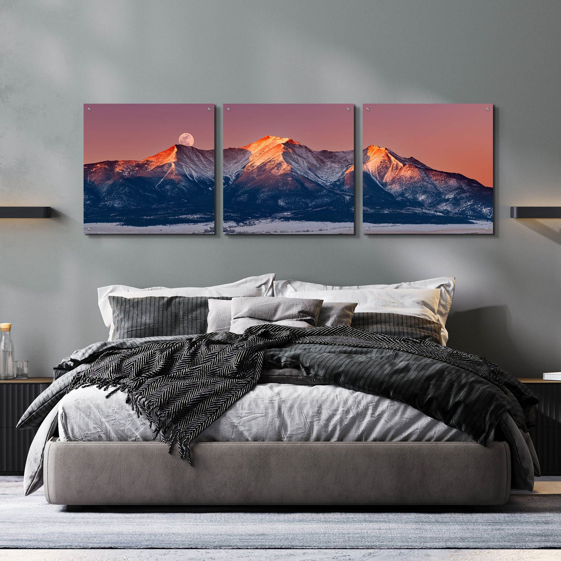 Epic Art 'Mount Princeton Moonset' by Darren White, Acrylic Glass Wall Art, 3 Piece Set,72x24