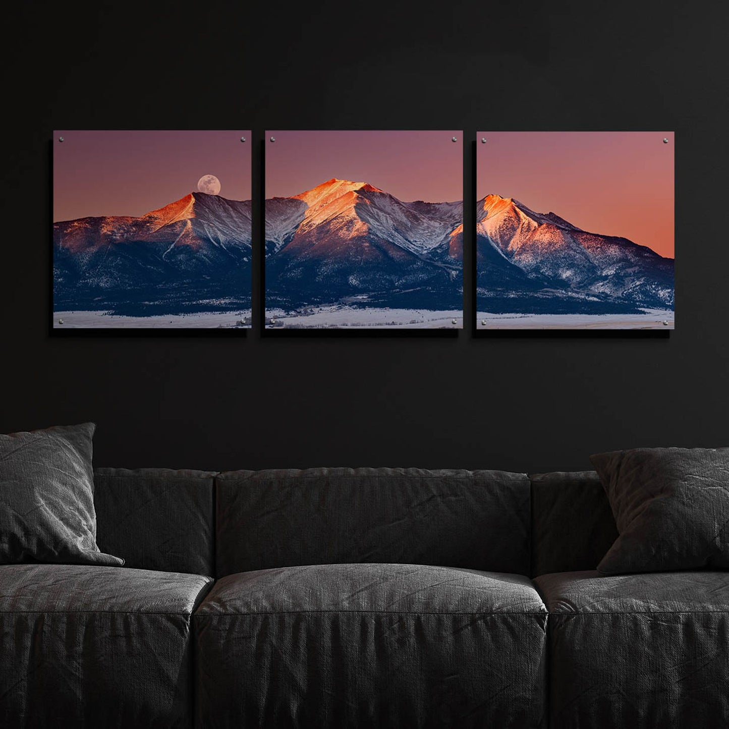 Epic Art 'Mount Princeton Moonset' by Darren White, Acrylic Glass Wall Art, 3 Piece Set,72x24