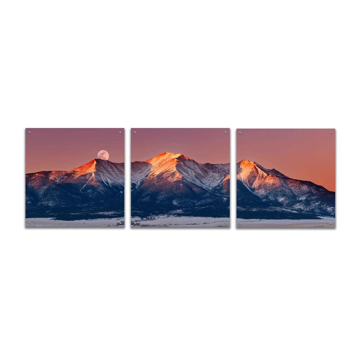 Epic Art 'Mount Princeton Moonset' by Darren White, Acrylic Glass Wall Art, 3 Piece Set