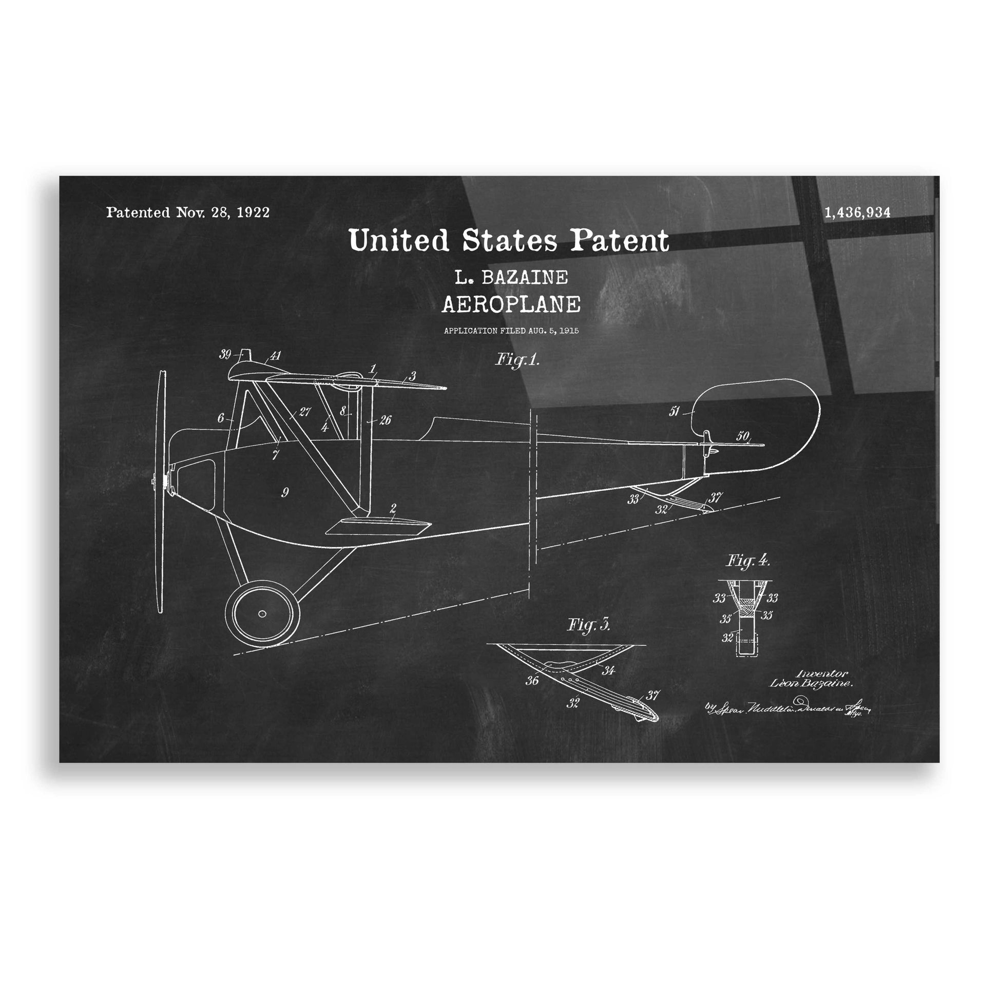 Epic Art 'Aeroplane Blueprint Patent Chalkboard,' Acrylic Glass Wall Art,24x16