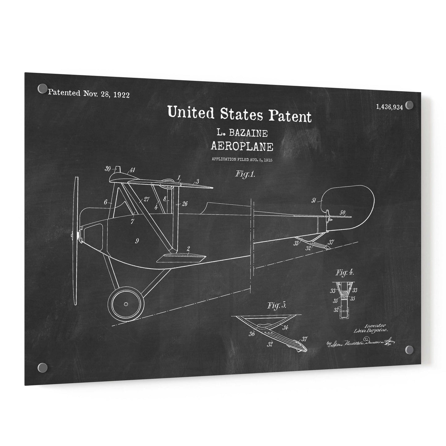 Epic Art 'Aeroplane Blueprint Patent Chalkboard,' Acrylic Glass Wall Art,36x24