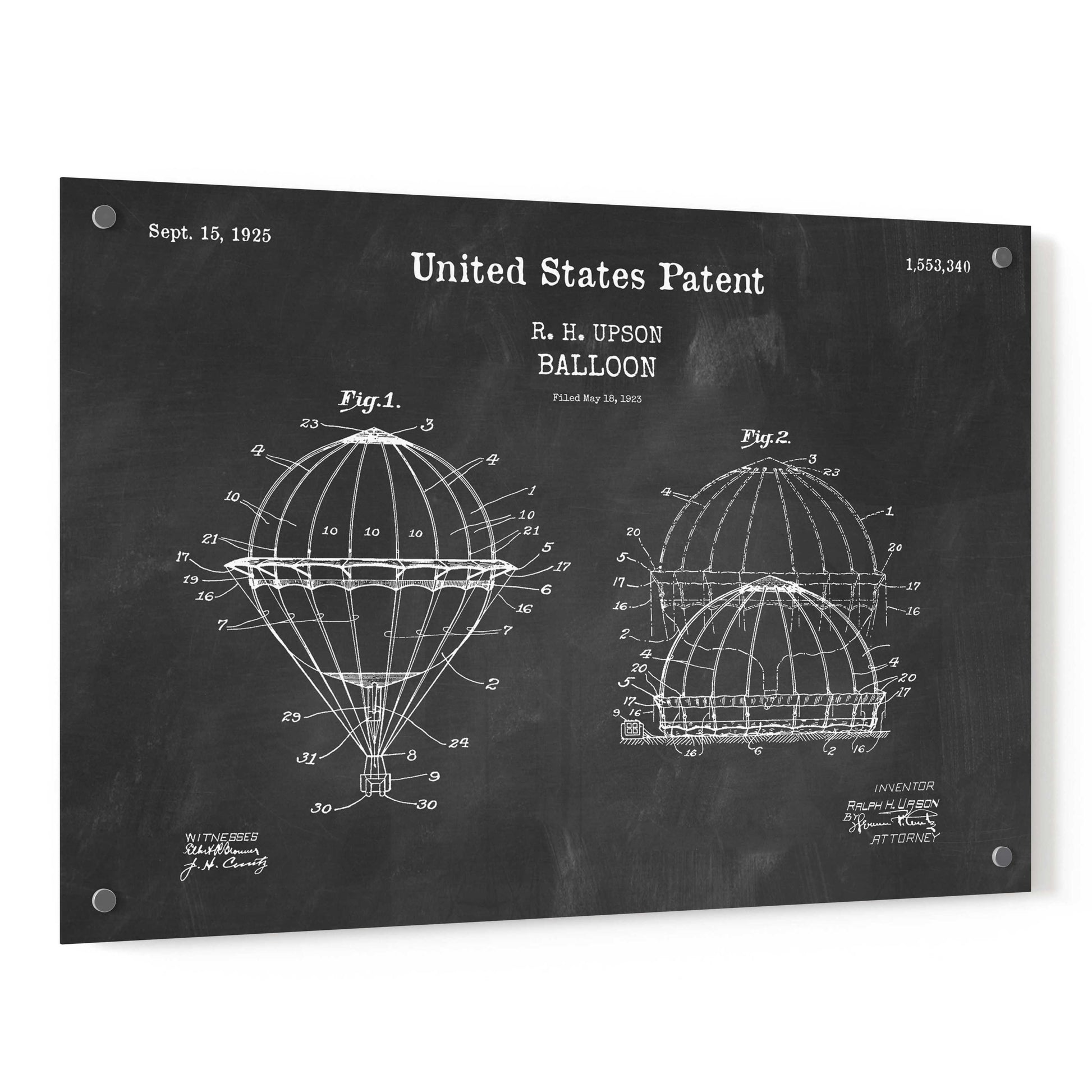 Epic Art 'Balloon Blueprint Patent Chalkboard,' Acrylic Glass Wall Art,36x24
