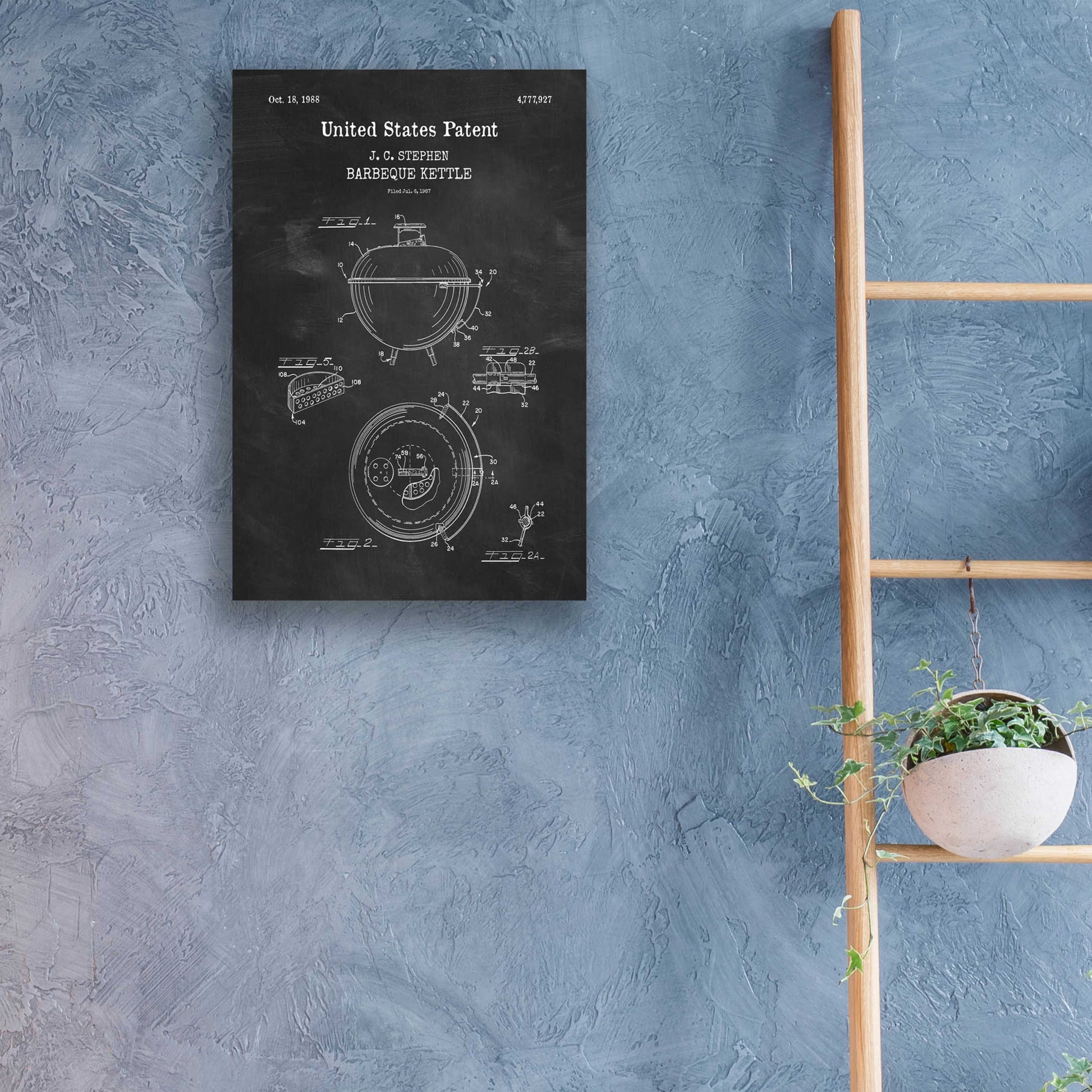 Epic Art 'Barbeque Kettle Blueprint Patent Chalkboard,' Acrylic Glass Wall Art,16x24