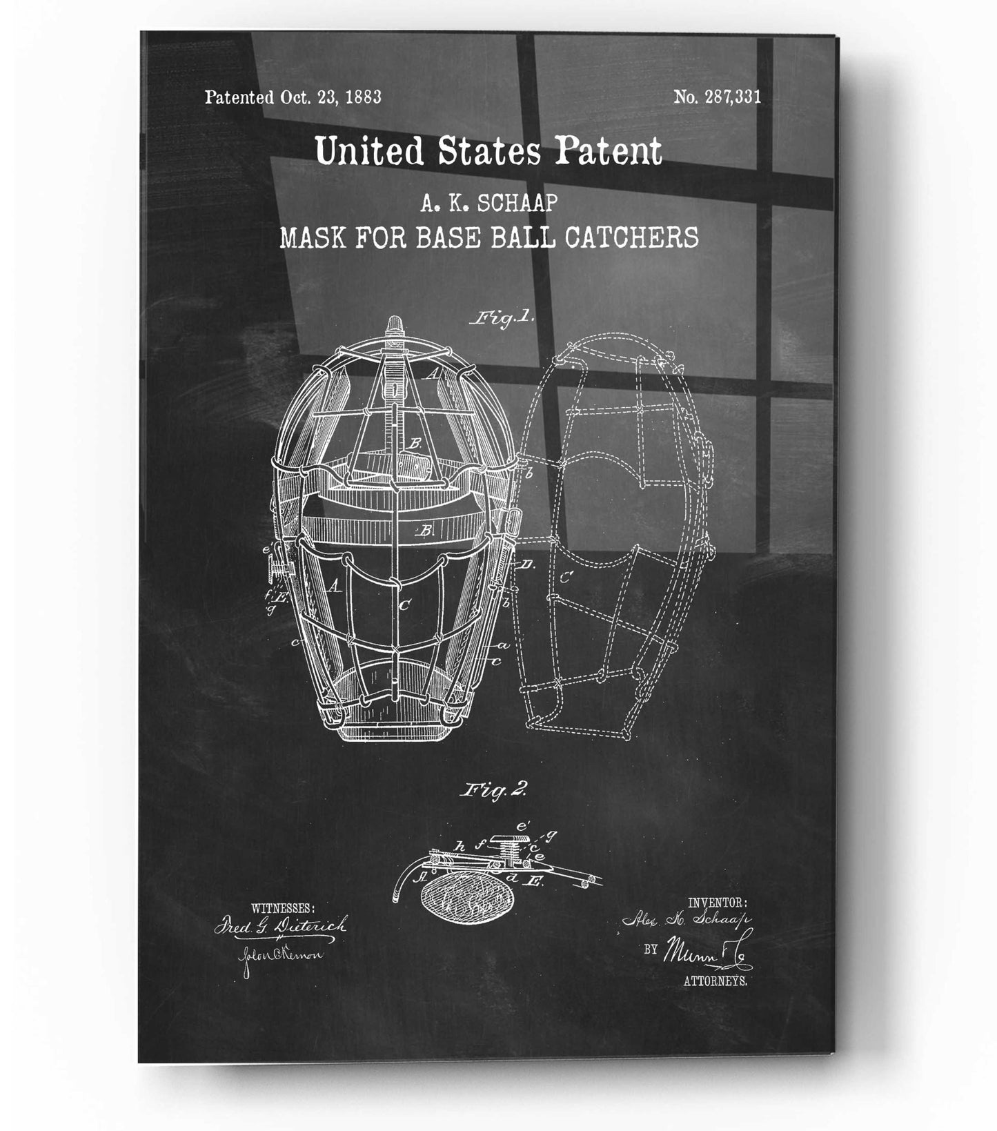 Epic Art 'Baseball Catchers Mask Blueprint Patent Chalkboard,' Acrylic Glass Wall Art,12x16