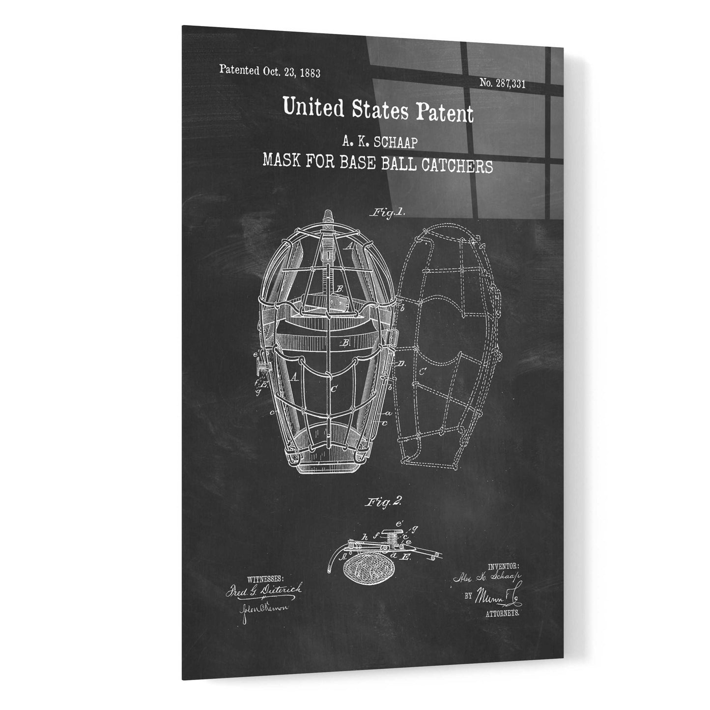 Epic Art 'Baseball Catchers Mask Blueprint Patent Chalkboard,' Acrylic Glass Wall Art,16x24