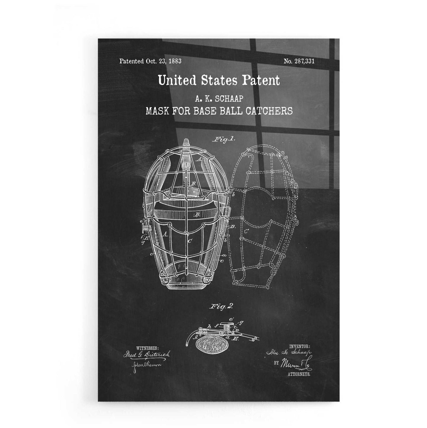 Epic Art 'Baseball Catchers Mask Blueprint Patent Chalkboard,' Acrylic Glass Wall Art,16x24