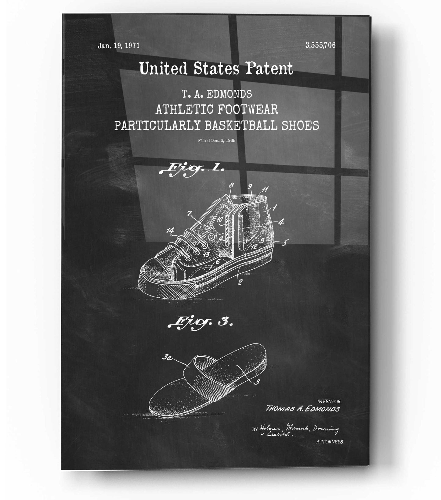 Epic Art 'Basketball Shoes Blueprint Patent Chalkboard,' Acrylic Glass Wall Art,12x16