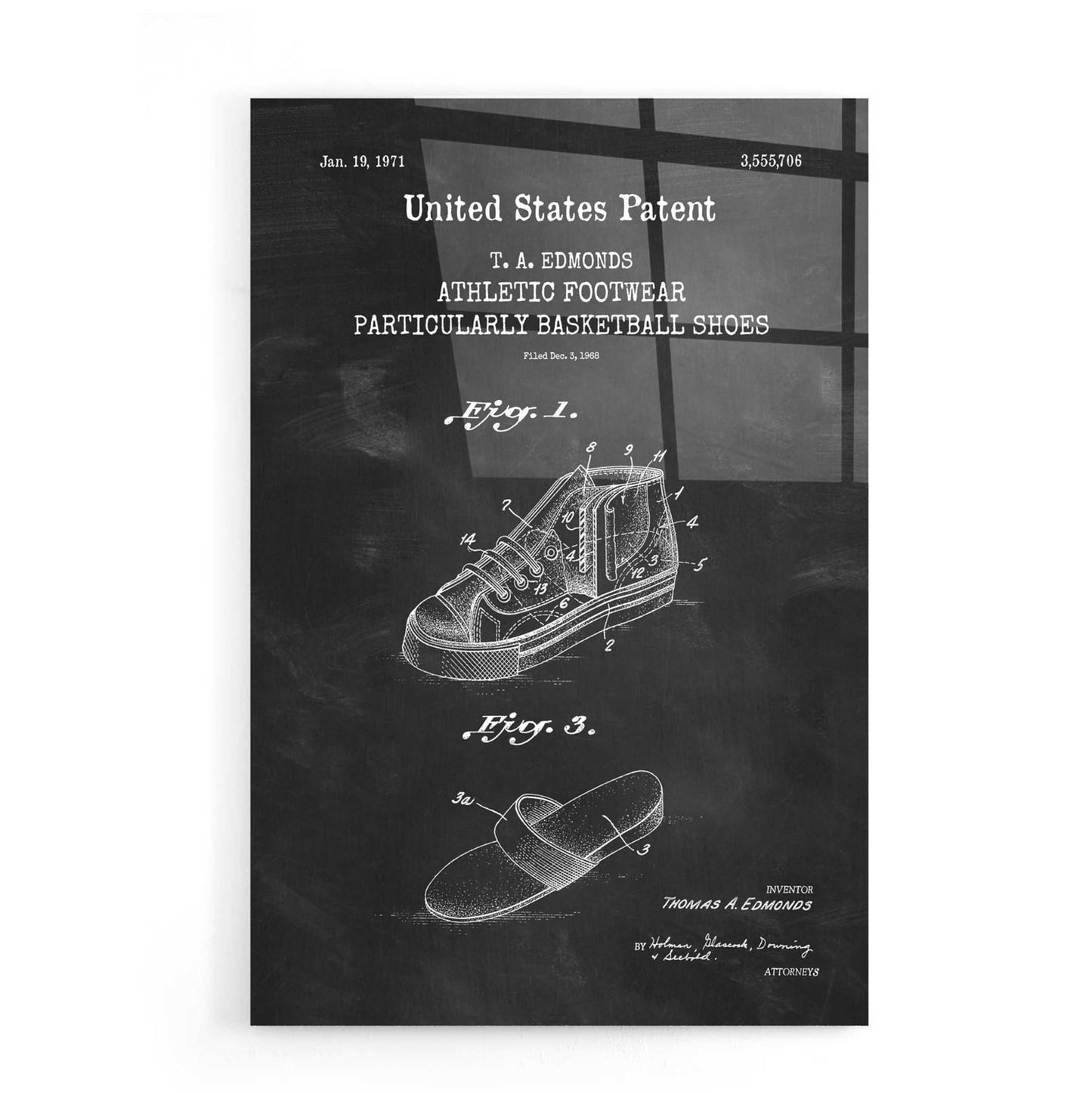 Epic Art 'Basketball Shoes Blueprint Patent Chalkboard,' Acrylic Glass Wall Art,16x24
