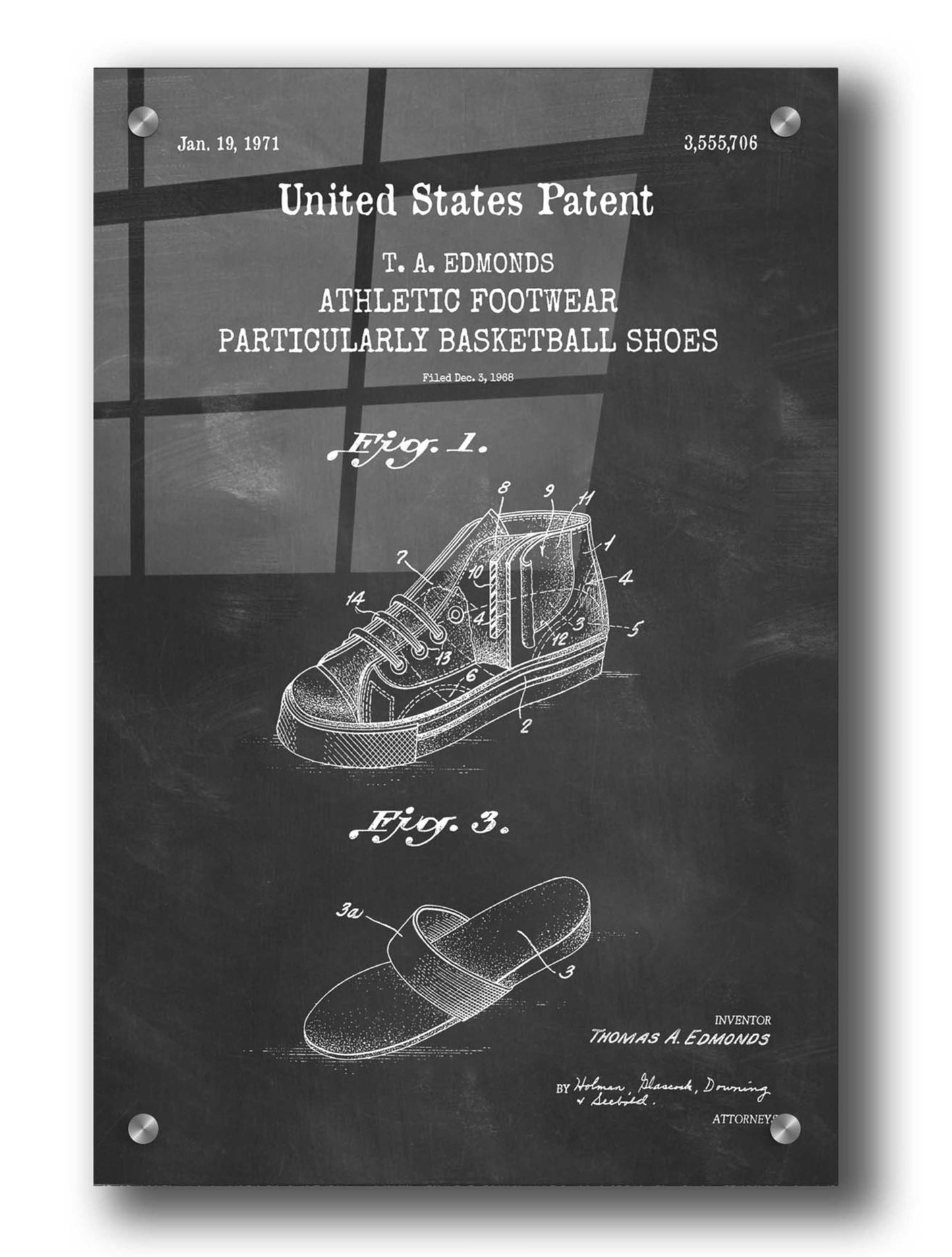 Epic Art 'Basketball Shoes Blueprint Patent Chalkboard,' Acrylic Glass Wall Art,24x36
