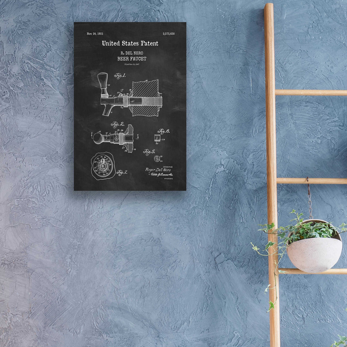 Epic Art 'Beer Faucet Blueprint Patent Chalkboard,' Acrylic Glass Wall Art,16x24