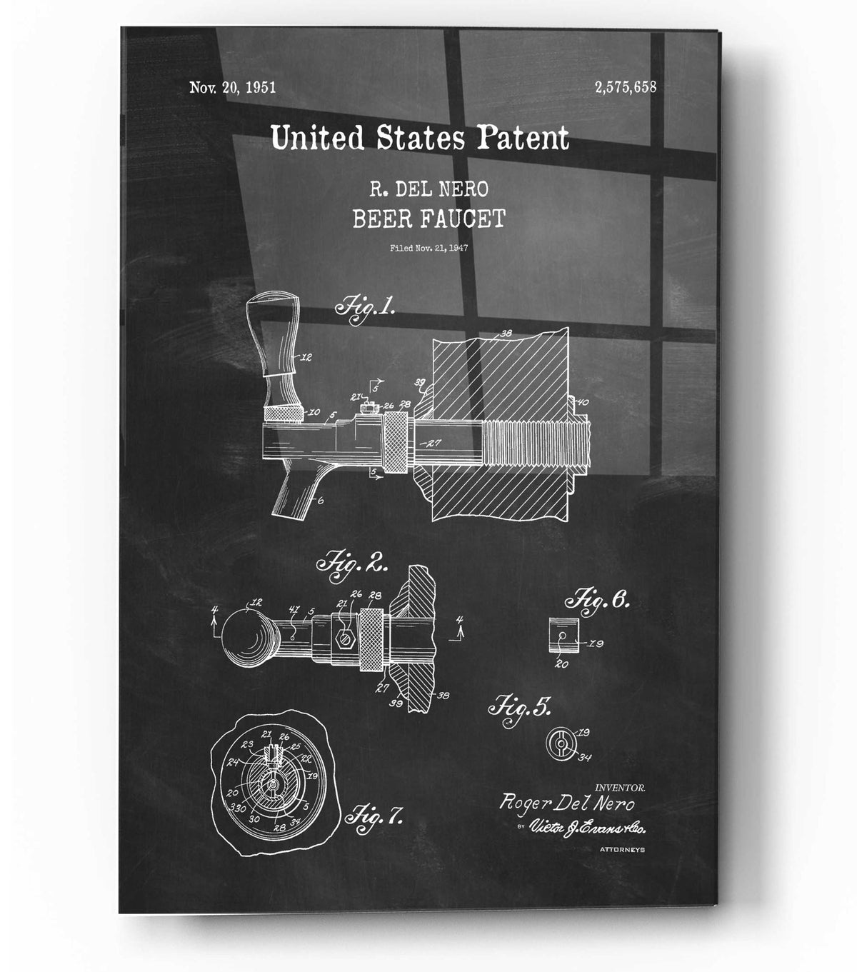 Epic Art 'Beer Faucet Blueprint Patent Chalkboard,' Acrylic Glass Wall Art