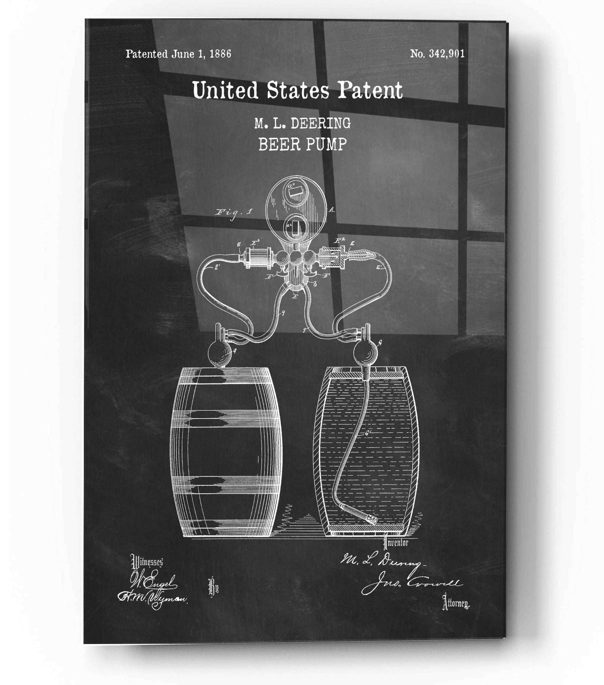 Epic Art 'Beer Pump Blueprint Patent Chalkboard,' Acrylic Glass Wall Art,12x16