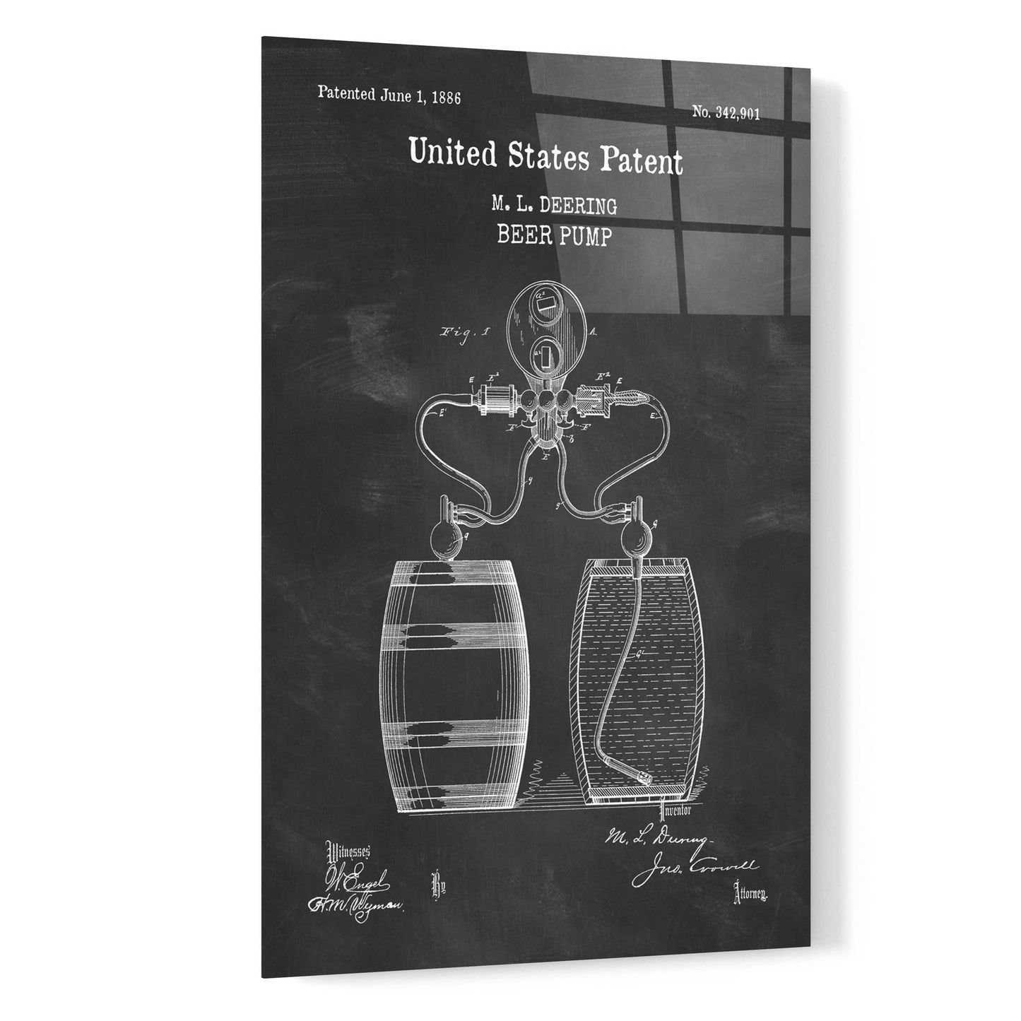 Epic Art 'Beer Pump Blueprint Patent Chalkboard,' Acrylic Glass Wall Art,16x24