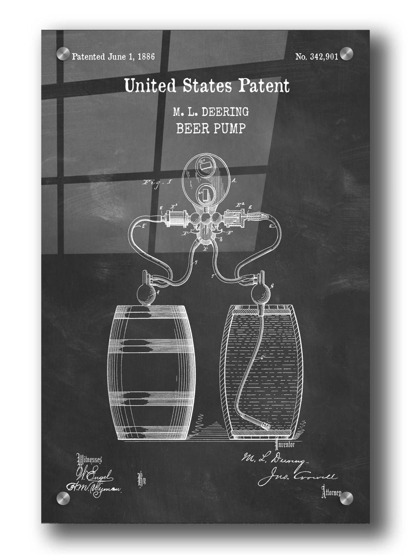 Epic Art 'Beer Pump Blueprint Patent Chalkboard,' Acrylic Glass Wall Art,24x36