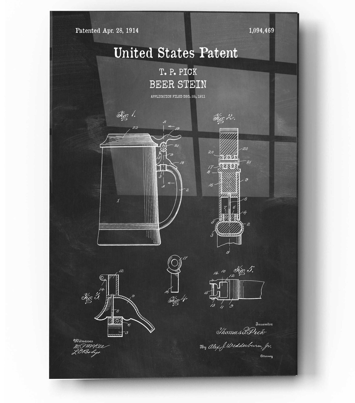 Epic Art 'Beer Stein Blueprint Patent Chalkboard,' Acrylic Glass Wall Art,12x16