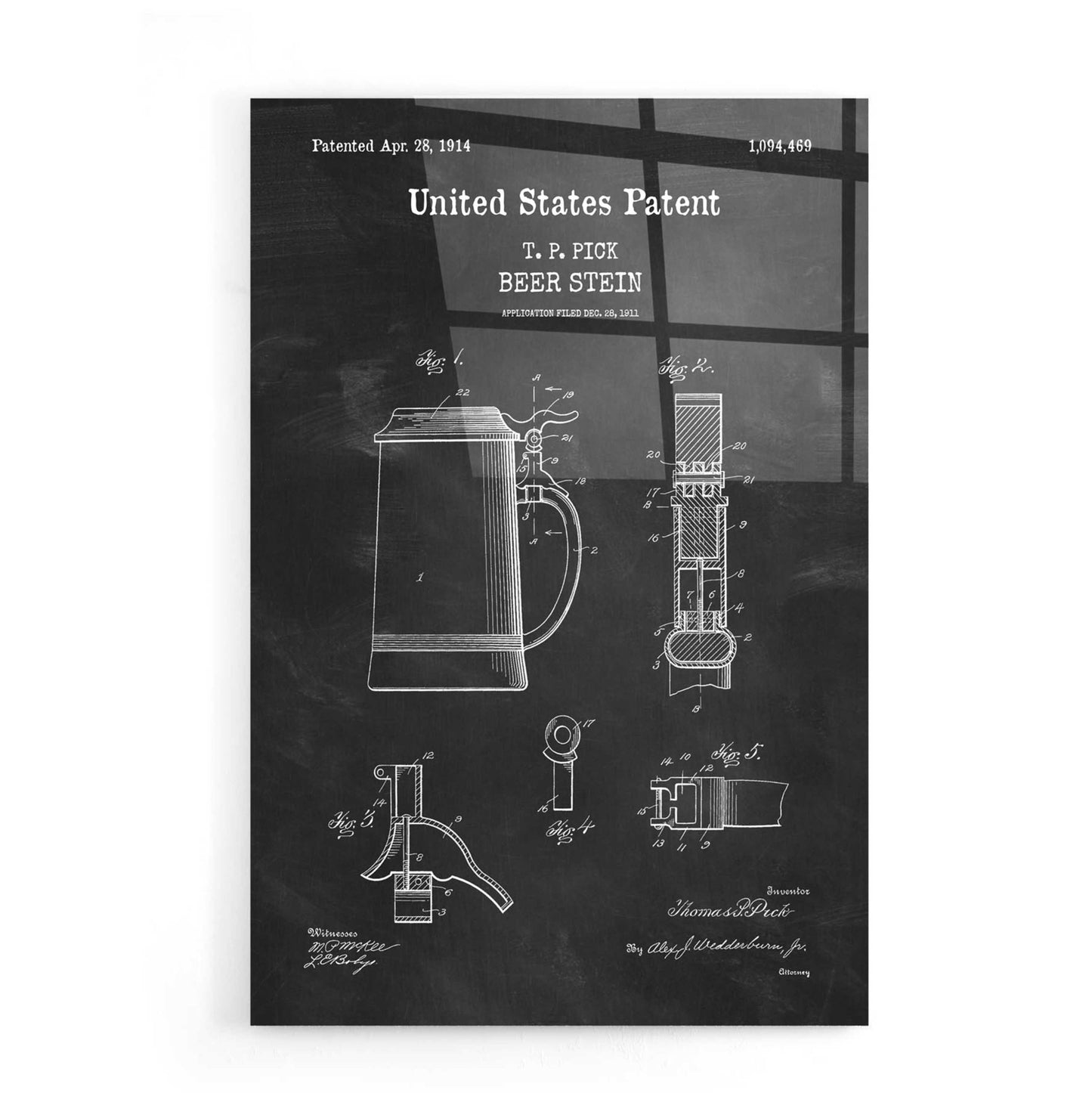 Epic Art 'Beer Stein Blueprint Patent Chalkboard,' Acrylic Glass Wall Art,16x24