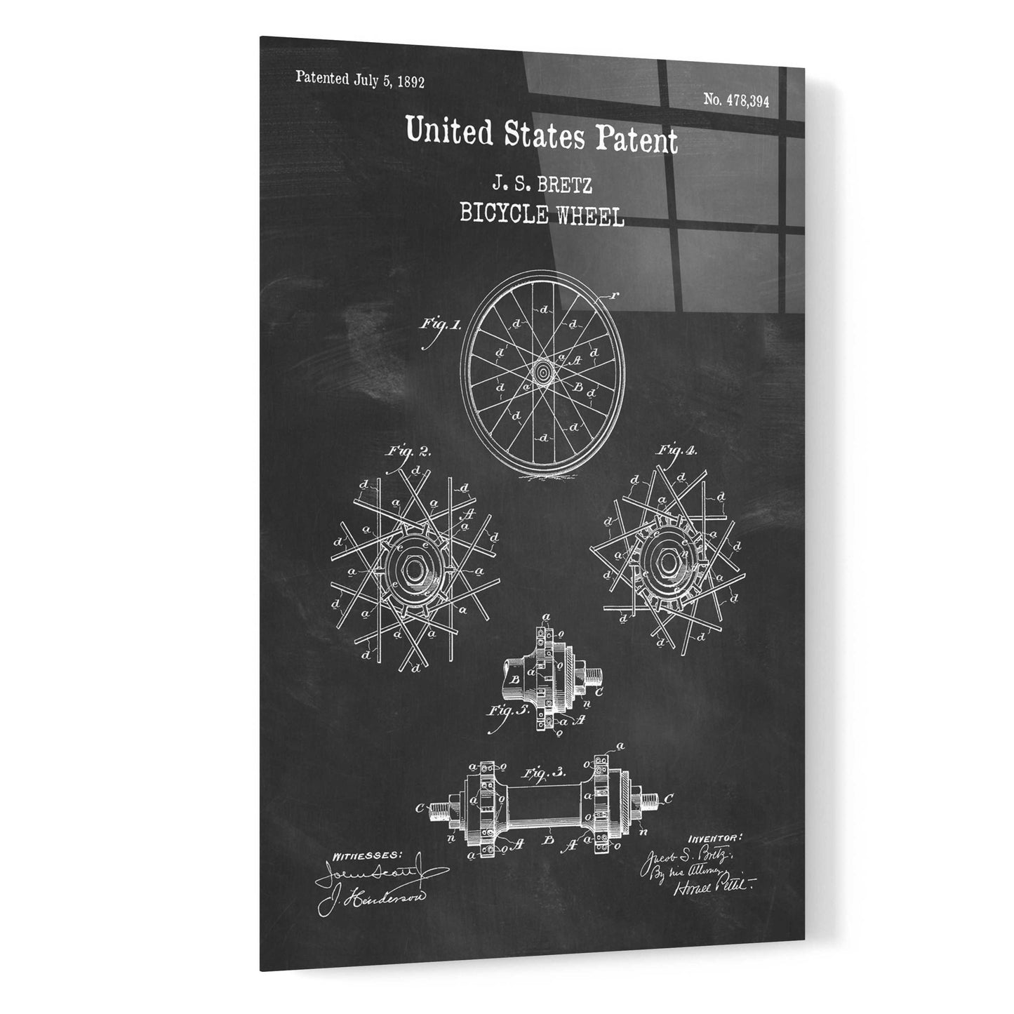 Epic Art 'Bicycle Wheel Blueprint Patent Chalkboard,' Acrylic Glass Wall Art,16x24
