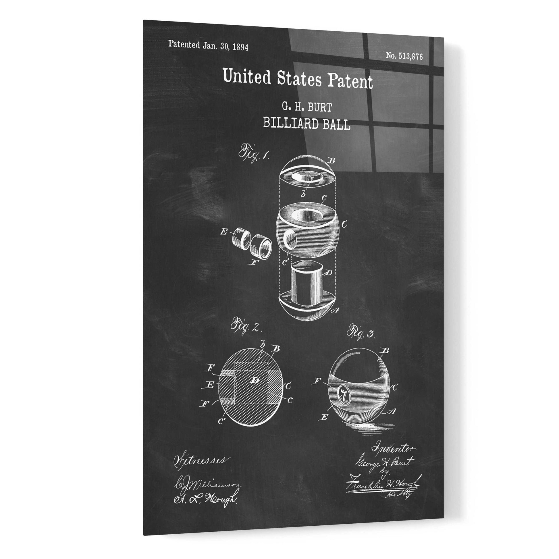 Epic Art 'Billiard Ball Blueprint Patent Chalkboard,' Acrylic Glass Wall Art,16x24