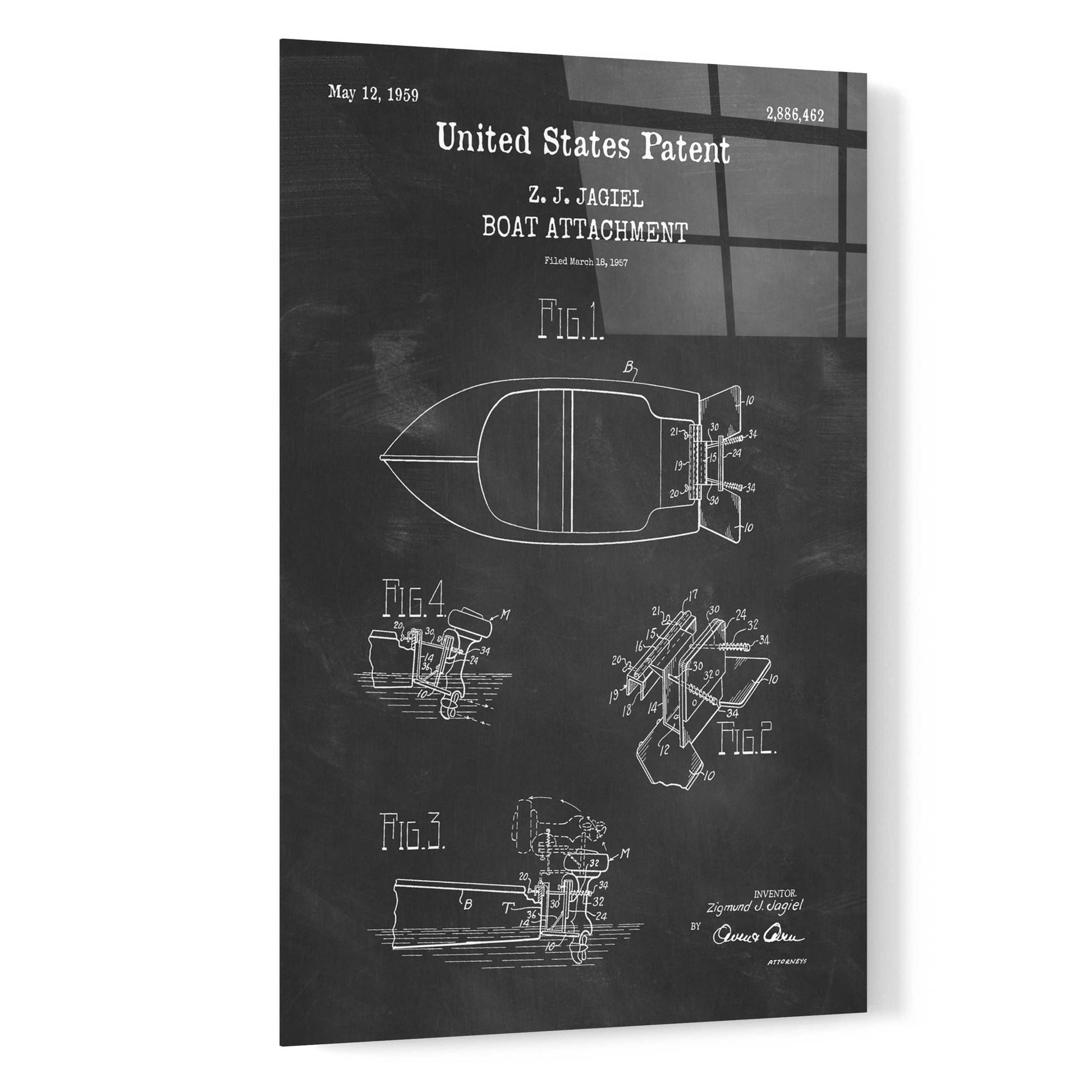 Epic Art 'Boat Attachment Blueprint Patent Chalkboard,' Acrylic Glass Wall Art,16x24