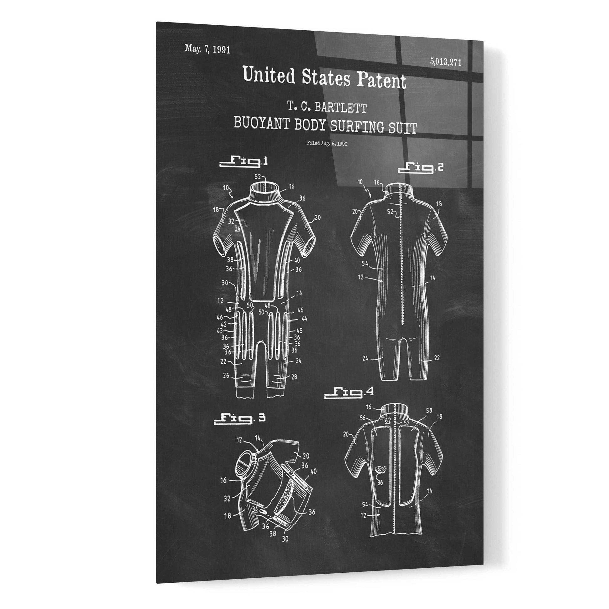 Epic Art 'Body Surfing Suit Blueprint Patent Chalkboard,' Acrylic Glass Wall Art,16x24