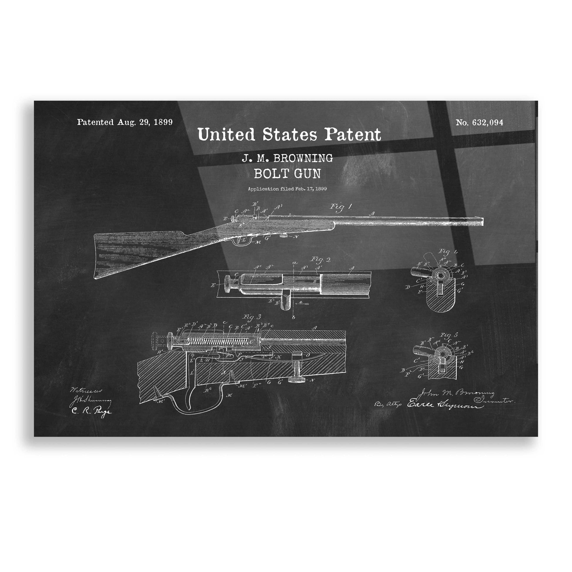 Epic Art 'Bolt Gun Blueprint Patent Chalkboard,' Acrylic Glass Wall Art,16x12