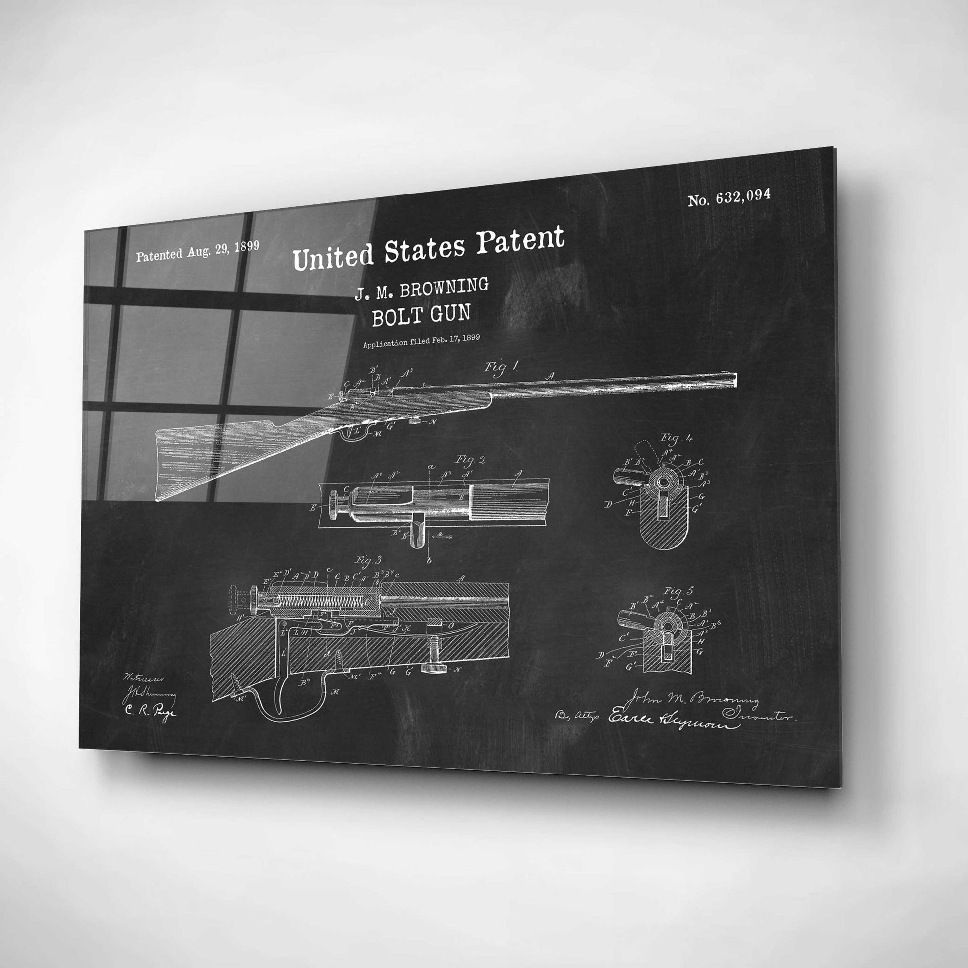 Epic Art 'Bolt Gun Blueprint Patent Chalkboard,' Acrylic Glass Wall Art,24x16