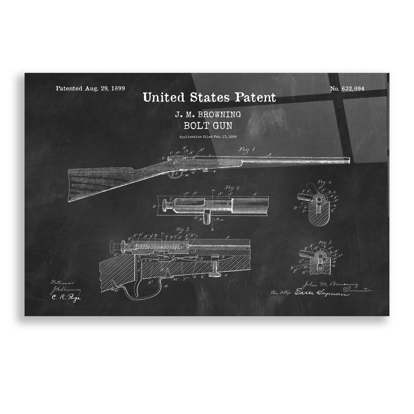 Epic Art 'Bolt Gun Blueprint Patent Chalkboard,' Acrylic Glass Wall Art,24x16