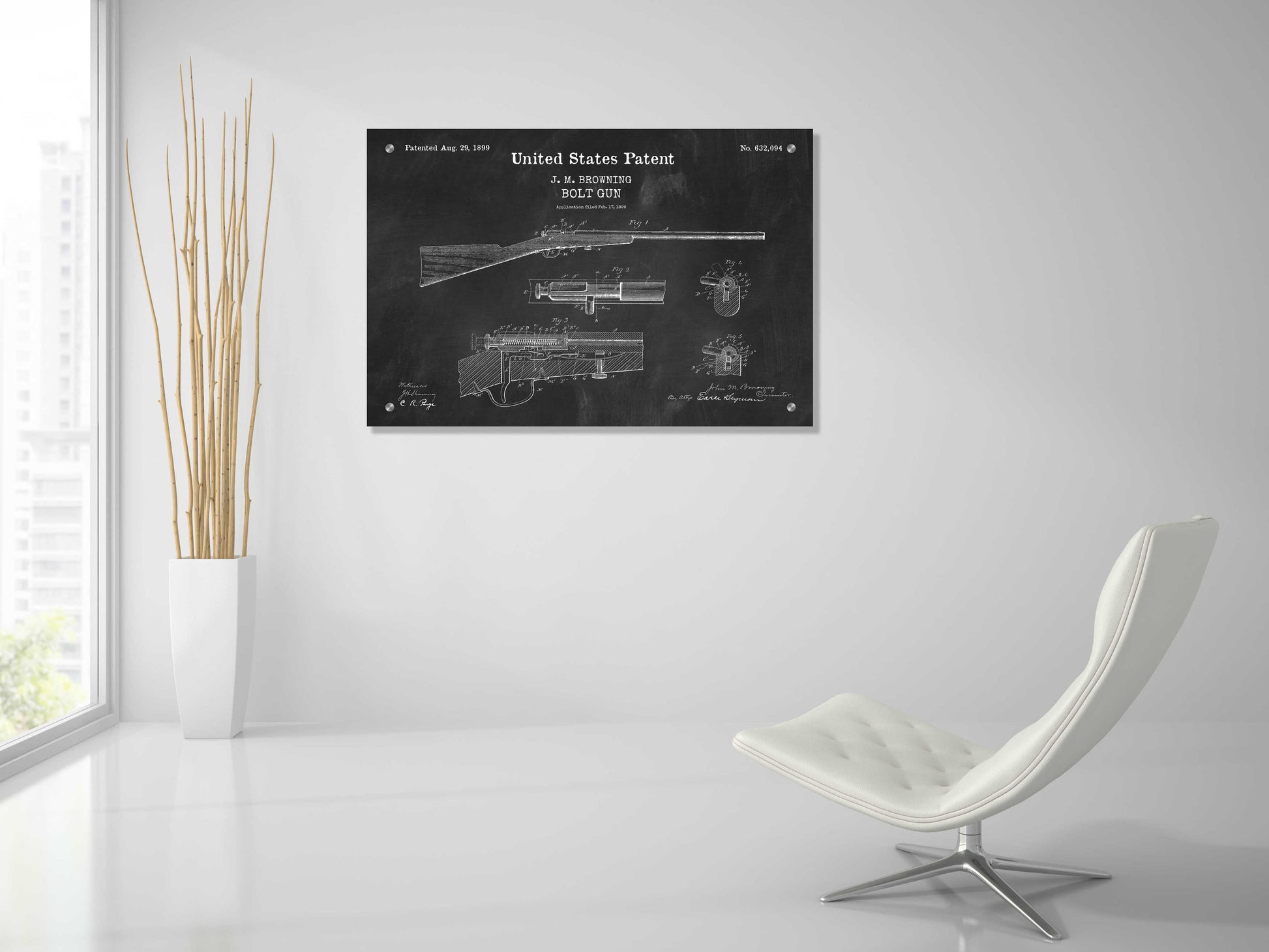 Epic Art 'Bolt Gun Blueprint Patent Chalkboard,' Acrylic Glass Wall Art,36x24