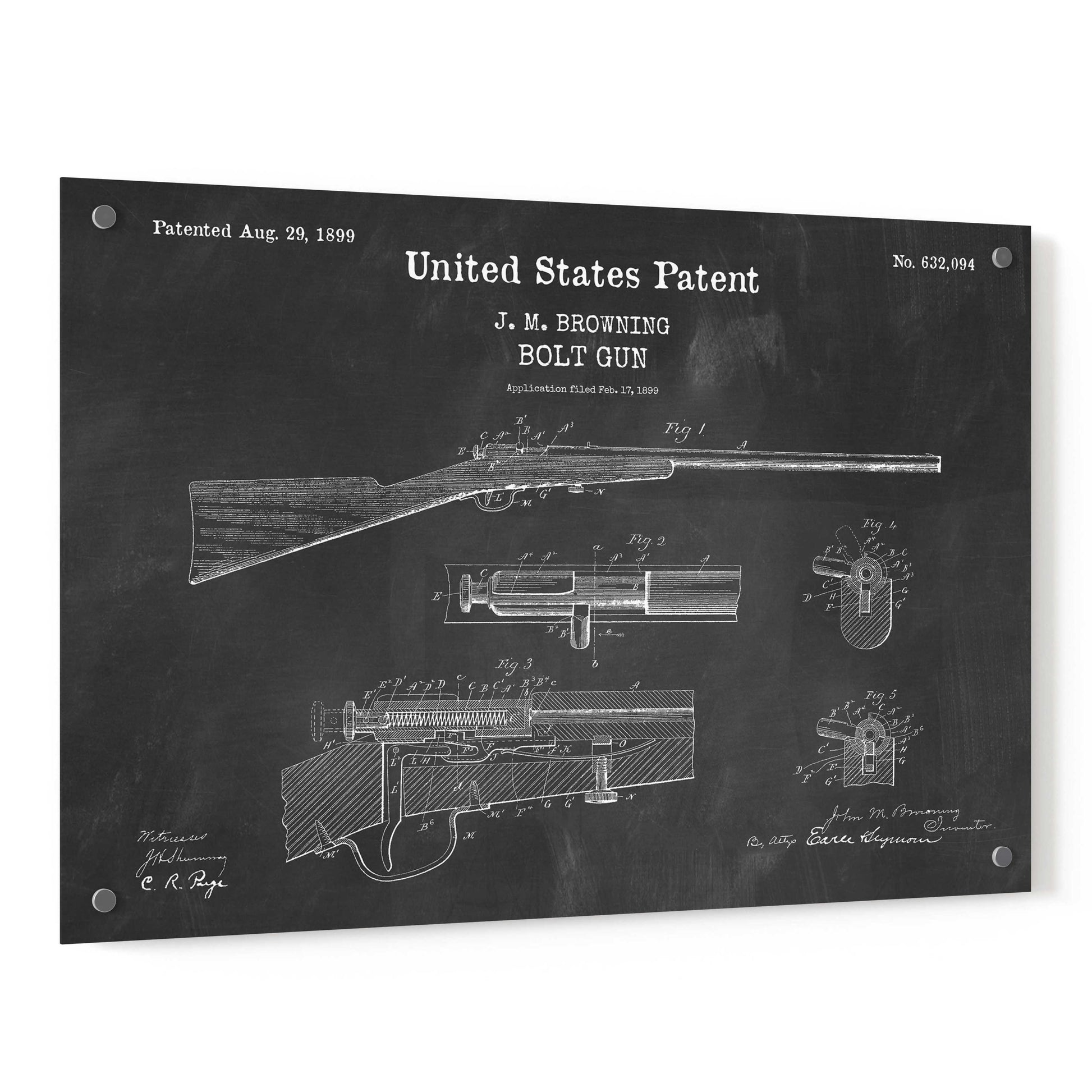 Epic Art 'Bolt Gun Blueprint Patent Chalkboard,' Acrylic Glass Wall Art,36x24