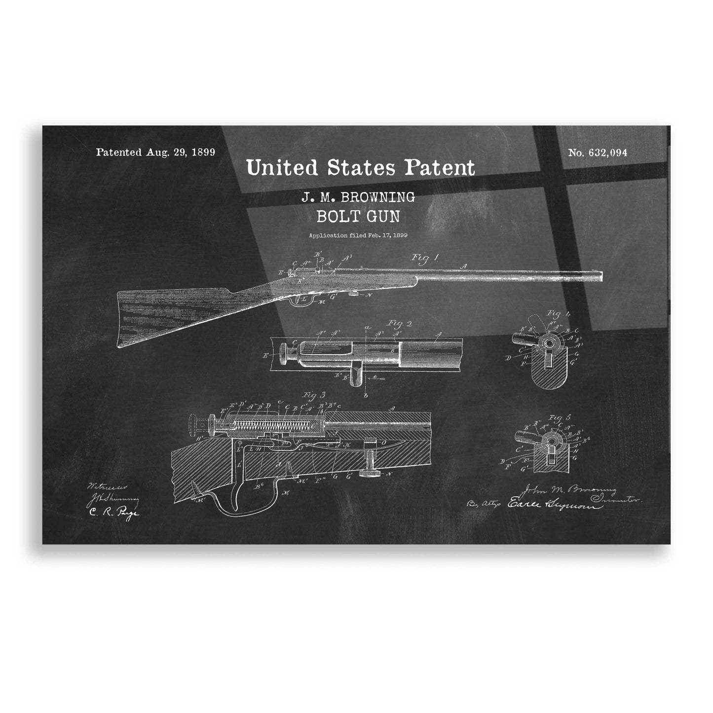 Epic Art 'Bolt Gun Blueprint Patent Chalkboard,' Acrylic Glass Wall Art