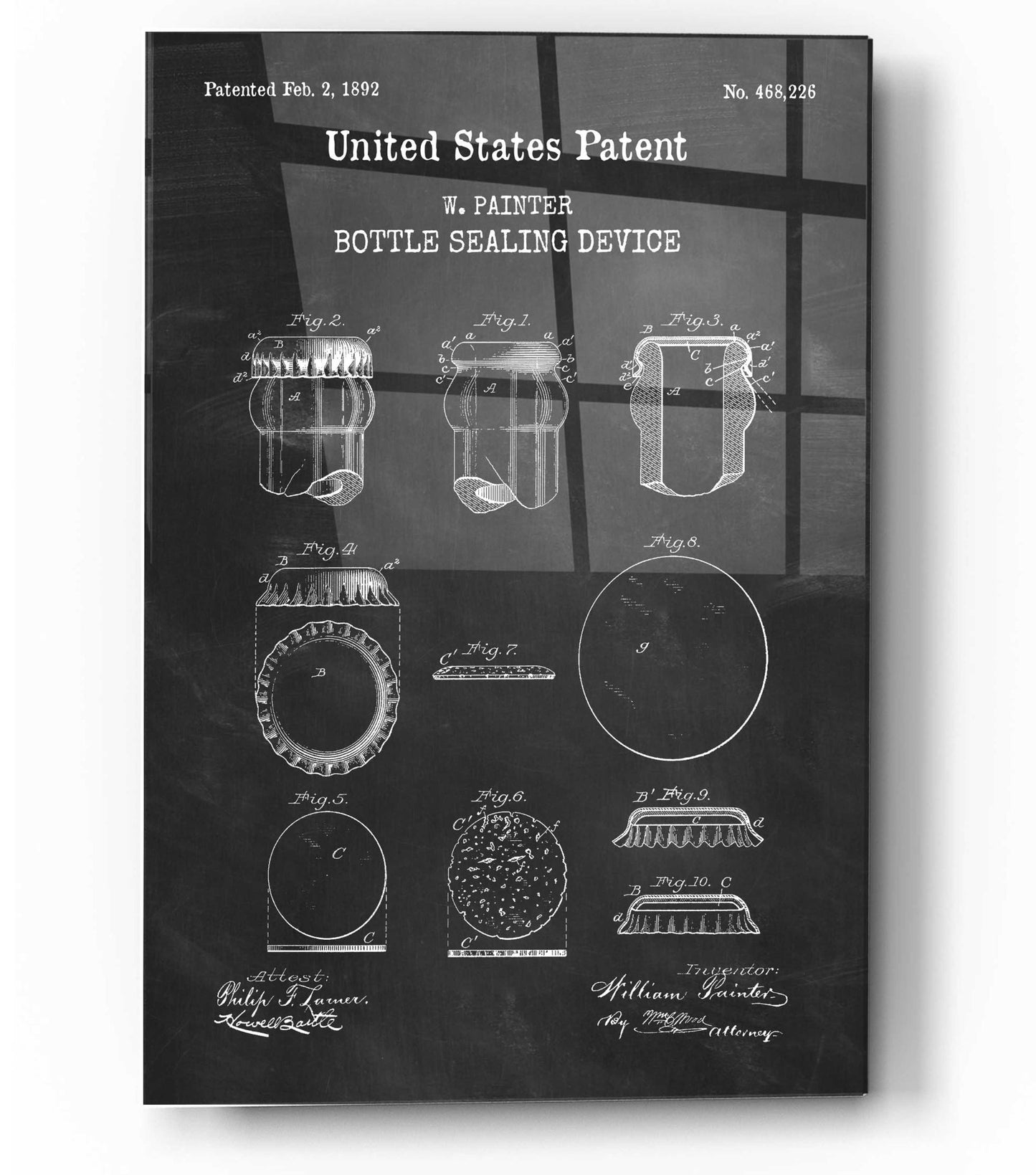 Epic Art 'Bottle Sealing Blueprint Patent Chalkboard,' Acrylic Glass Wall Art,12x16