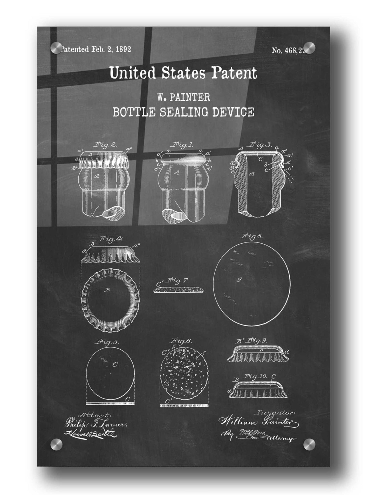 Epic Art 'Bottle Sealing Blueprint Patent Chalkboard,' Acrylic Glass Wall Art,24x36
