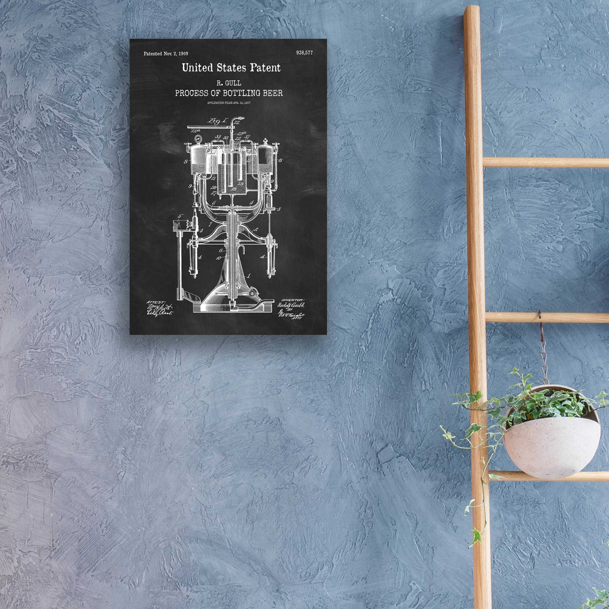 Epic Art 'Bottling Beer Machine Blueprint Patent Chalkboard,' Acrylic Glass Wall Art,16x24