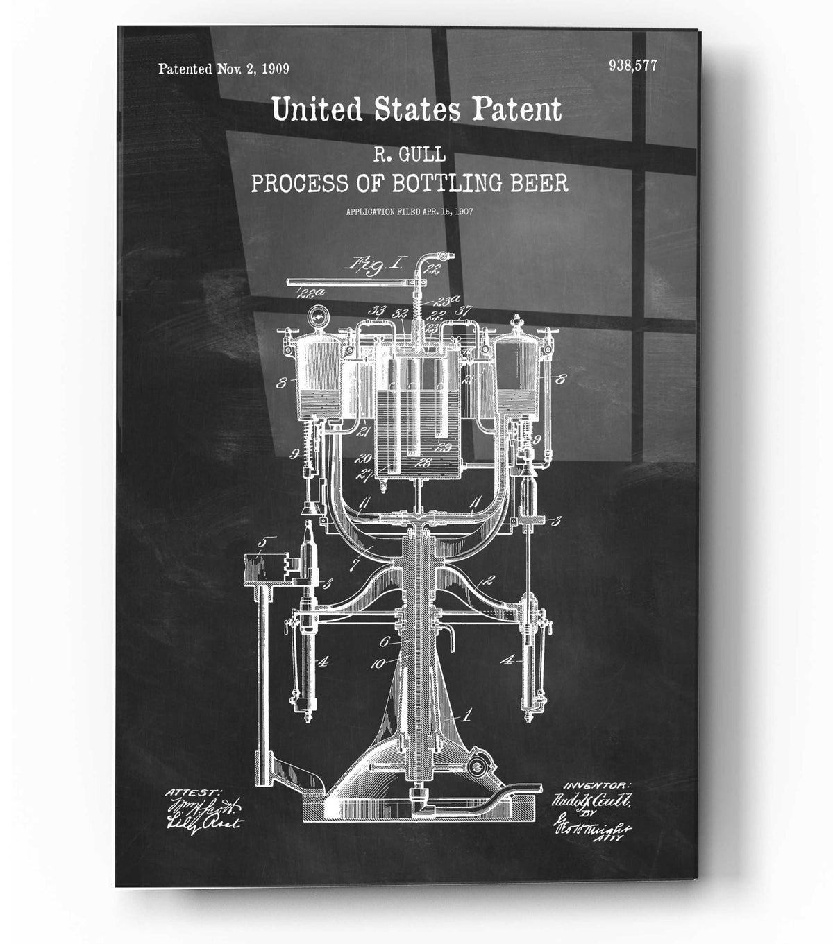 Epic Art 'Bottling Beer Machine Blueprint Patent Chalkboard,' Acrylic Glass Wall Art