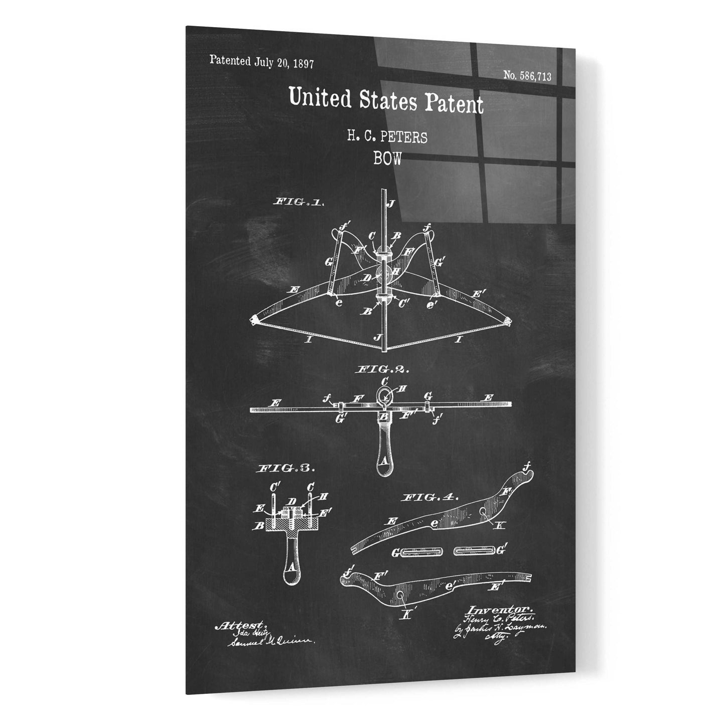 Epic Art 'Bow Blueprint Patent Chalkboard,' Acrylic Glass Wall Art,16x24