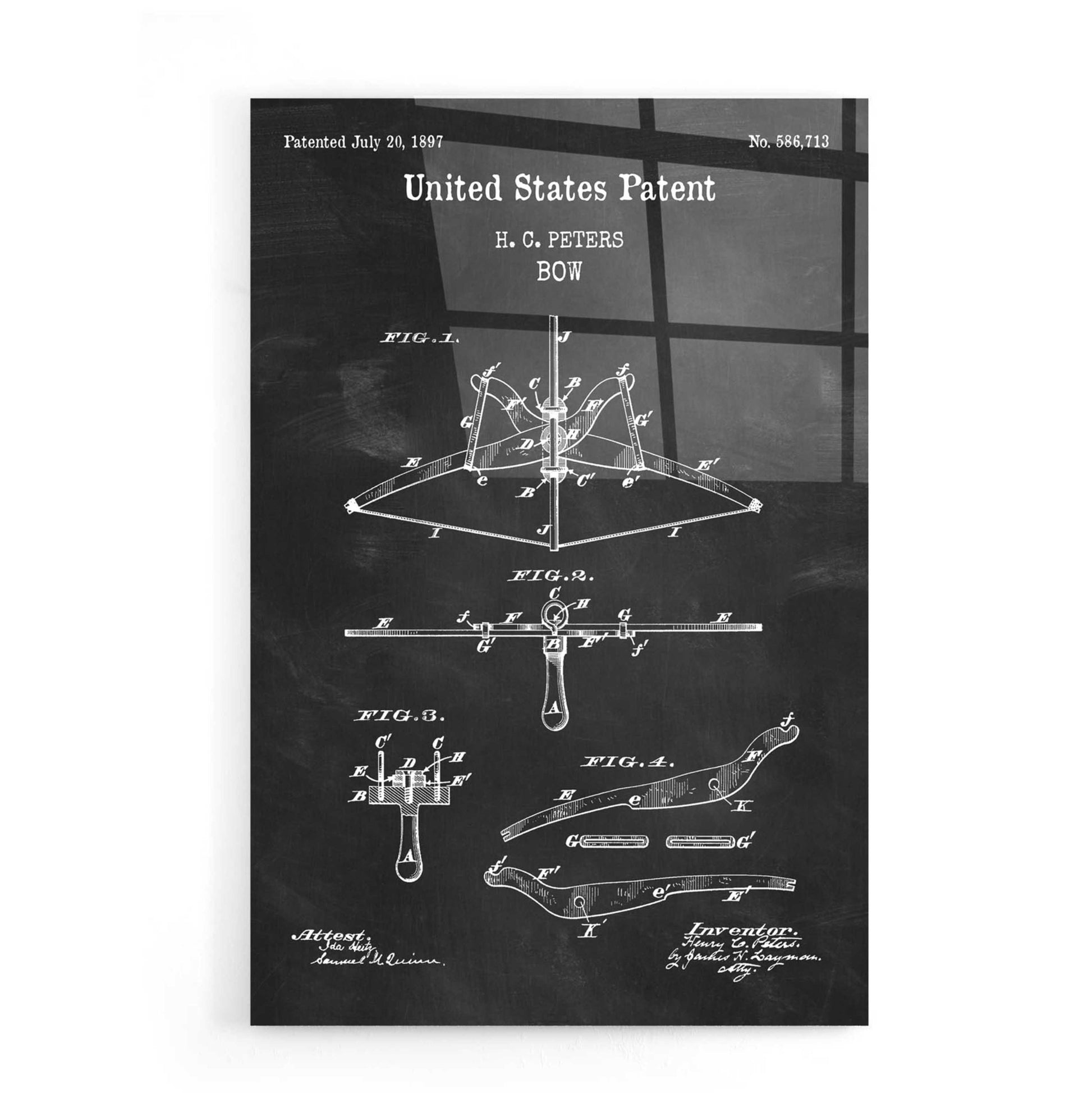 Epic Art 'Bow Blueprint Patent Chalkboard,' Acrylic Glass Wall Art,16x24