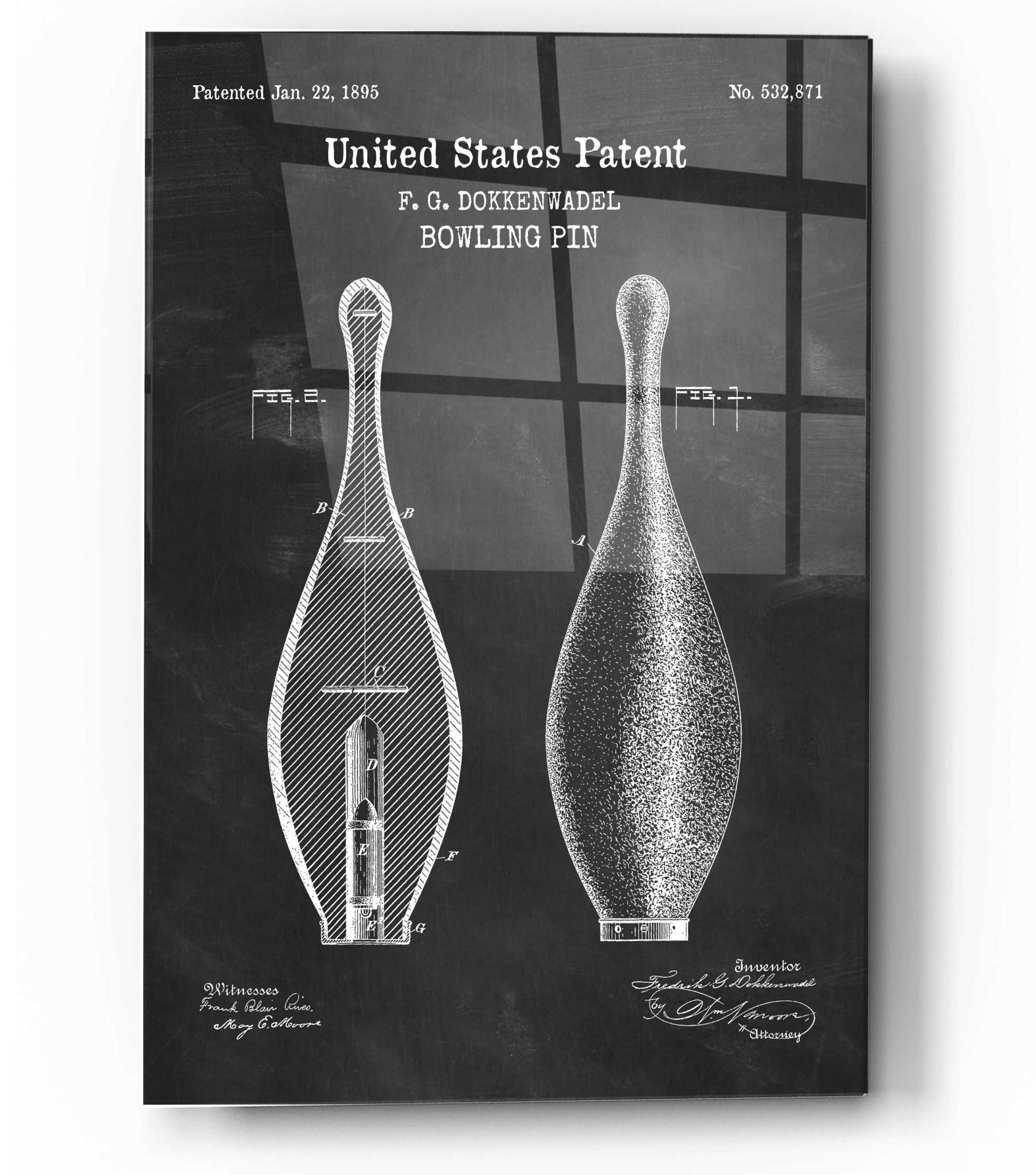 Epic Art 'Bowling Pin Blueprint Patent Chalkboard,' Acrylic Glass Wall Art,12x16